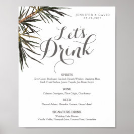 Póster Menú de Bar de Boda Tropical Boho Cartel (Mate)