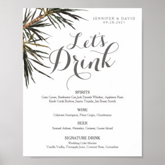 Póster Menú de Bar de Boda Tropical Boho Cartel (Mate)