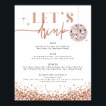Póster Menú de bar de disco de oro rosa REGINA<br><div class="desc">Este cartel de menú de bar cuenta con lentejuelas de oro rosa y un dúo de fuentes glamorosas. Utilice este menú para la recepción de su boda,  ducha de novia,  fiesta de jubilación,  etc. Edite *la mayoría* del texto para satisfacer sus necesidades.</div>