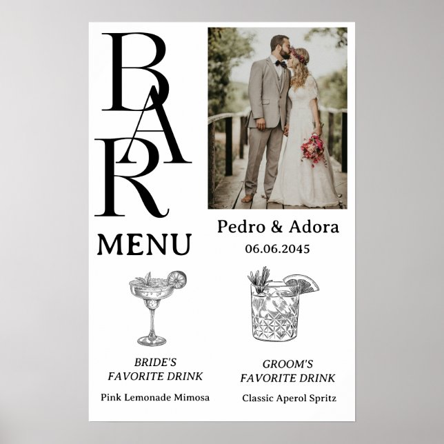 Póster Menú de Bar Simple para Boda (Frente)
