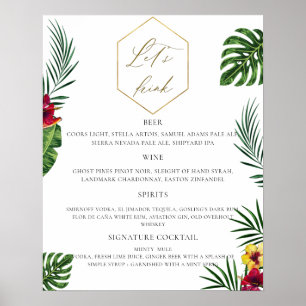 Póster Menú de barra Boda tropical