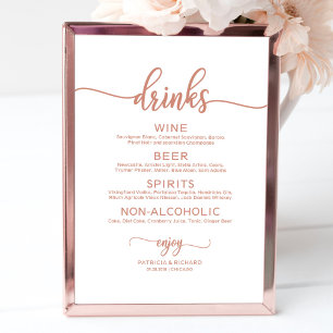 Póster Menú de barra de bebidas de boda con caligrafía en