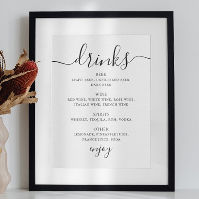 Póster Menú de barra de bebidas de boda con guión en blan (Subido por el creador)