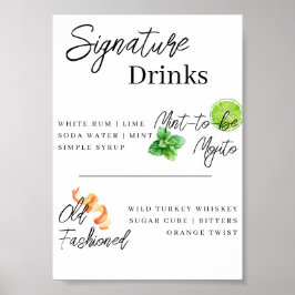 Póster Menú de barra de bebidas de firma