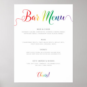 Póster Menú de barra de Boda arcoiris