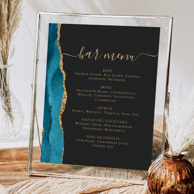 Póster Menú de barra de boda azul turquesa oro ágata oscu (Subido por el creador)