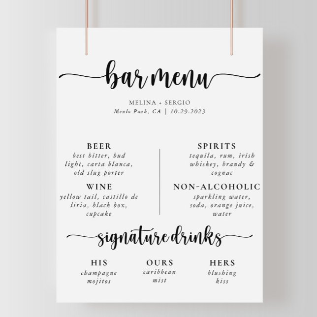 Póster Menú de barra de boda clásico con caligrafía elega (Subido por el creador)