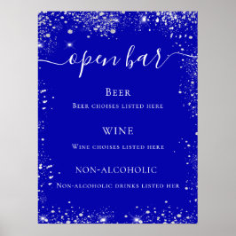 Póster Menú de barra de boda de azul real con brillo de p
