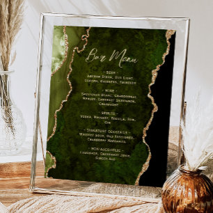 Póster Menú de barra de boda de escritura de ágata dorada