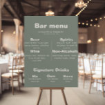 Póster Menú de barra de boda formal elegante minimalista<br><div class="desc">Este menú de barra de boda formal elegante minimalista es perfecto para una boda rústica. El diseño cuenta con una hermosa fuente en un fondo verde para embellecer su evento.</div>