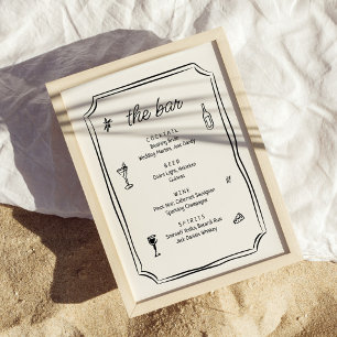 Póster Menú de barra de Boda francés dibujado a mano capr