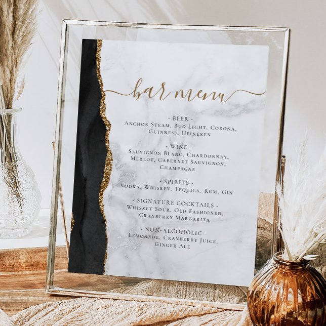 Póster Menú de barra de boda mármol ágata negro oro (Subido por el creador)