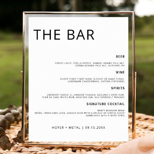 Póster Menú de barra de boda moderna bebida de boda minim