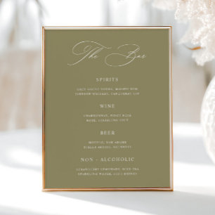 Póster Menú de barra de Boda verde de Matcha clásica