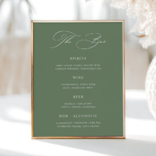Póster Menú de barra de Boda verde del sabio clásico