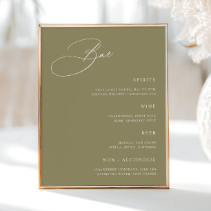 Póster Menú de barra de Boda verde Matcha simple