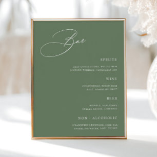 Póster Menú de barra de Boda verde simple