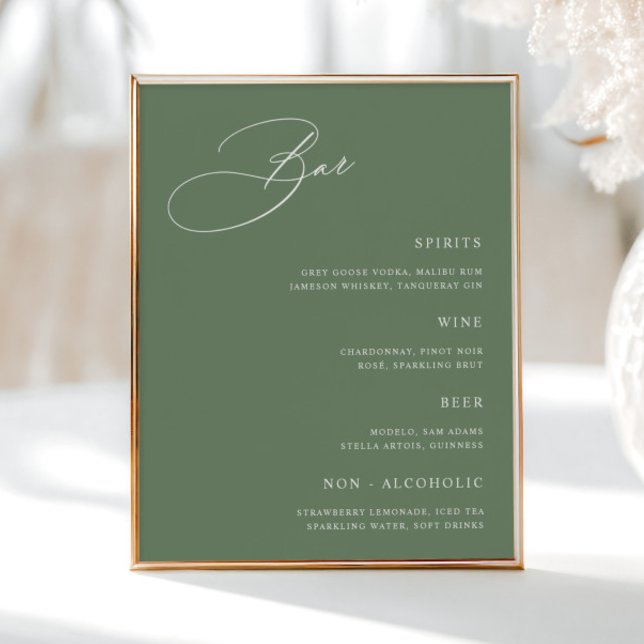 Póster Menú de barra de Boda verde simple (Subido por el creador)