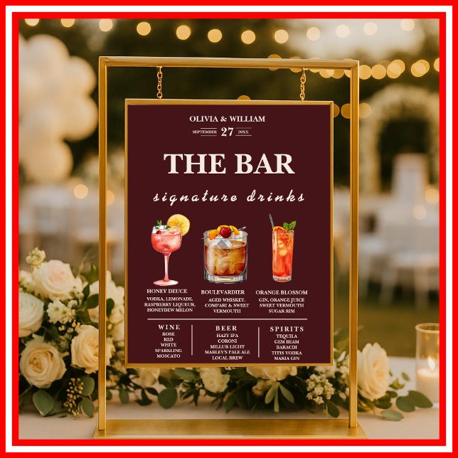 Póster Menú de barra de bodas de bebidas de firma elegant (Subido por el creador)