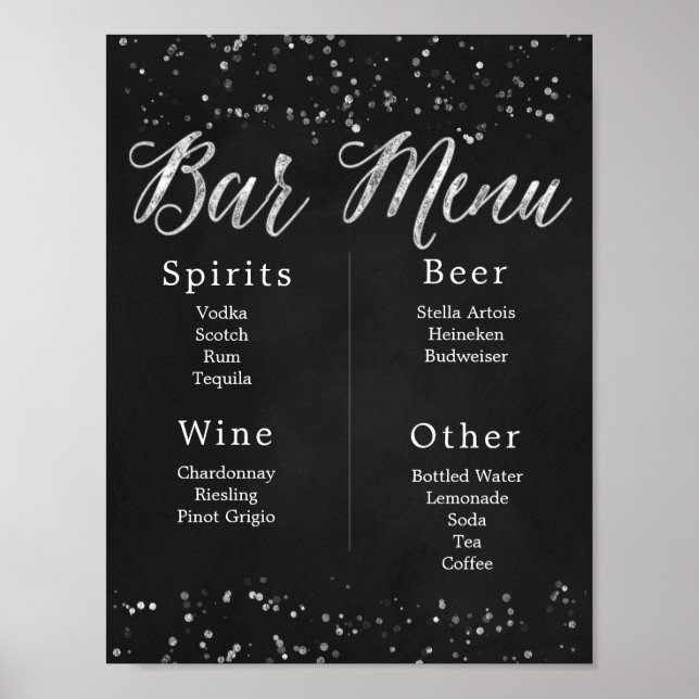 Póster Menú de barra de Bodas de pizarra (Frente)