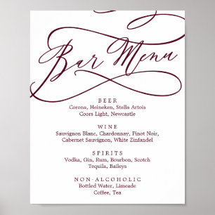 Póster Menú de barra de caligrafía de texto de Borgoña ro