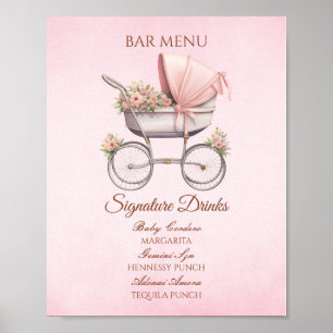 Póster Menú de barra de carruaje de bebé rosa vintage