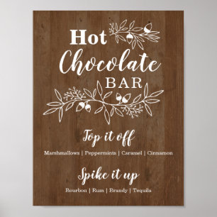 Póster Menú de barra de chocolate caliente de madera para