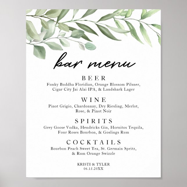 Póster Menú de barra de hojas de vegetación simple (Frente)
