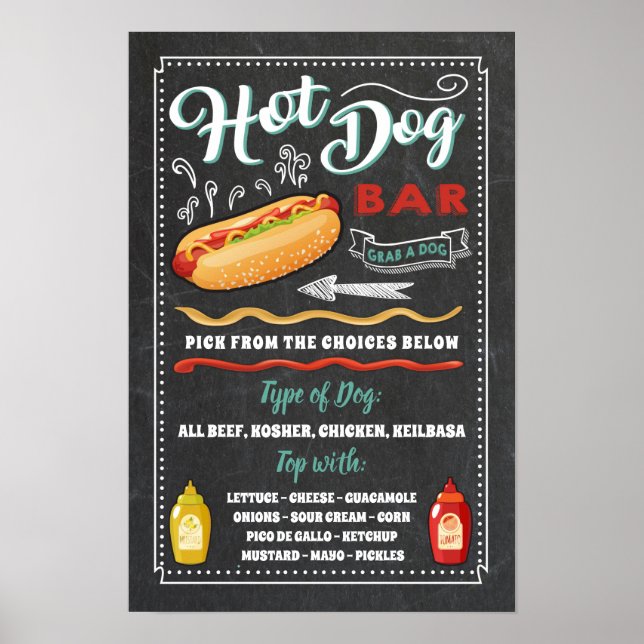Póster Menú de Barra de Hot Dog para Fiesta (Frente)