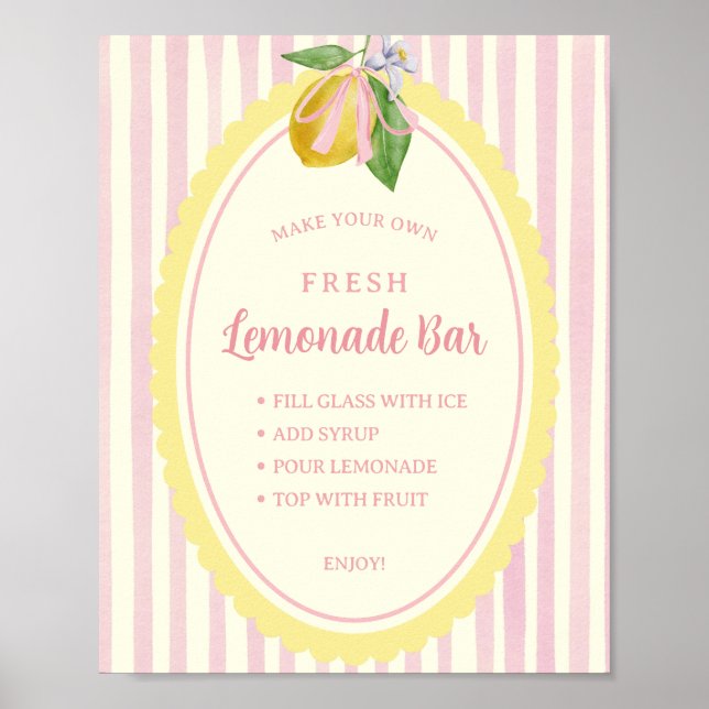 Póster Menú de barra de limonada recién hecha (Frente)