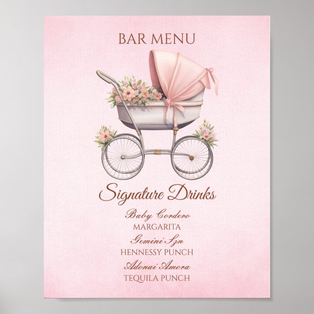 Póster Menú de barra de portaequipajes para bebés rosa (Frente)