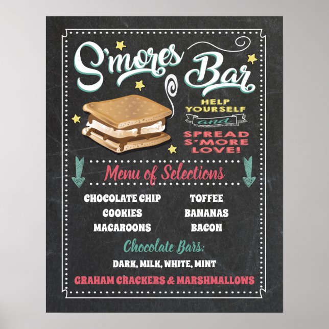 Póster Menú de barra de S'mores para fiesta (Frente)