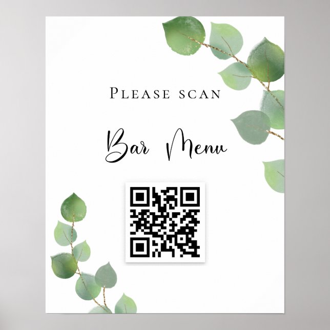 Póster Menú de barras código QR eucalipto verde (Frente)