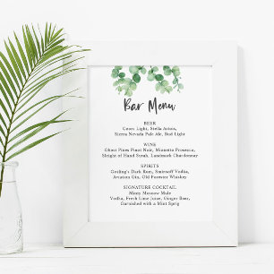 Póster Menú de barras Eucalyptus Boda Vegetación Botánica