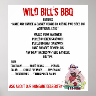 PÓSTER MENÚ DE BBQ DE WILD BILL