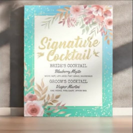 Póster Menú de Bebida de Cóctel de Firma de Boda Floral R