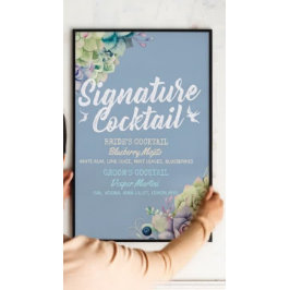 Póster Menú de Bebida de Firma de Boda Acuarela Suculenta