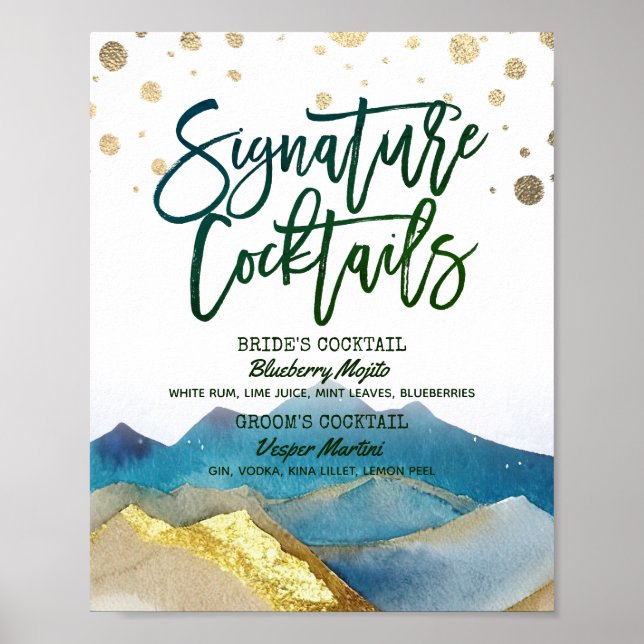 Póster Menú de Bebida de Firma de Bodas Montañas Doradas  (Frente)
