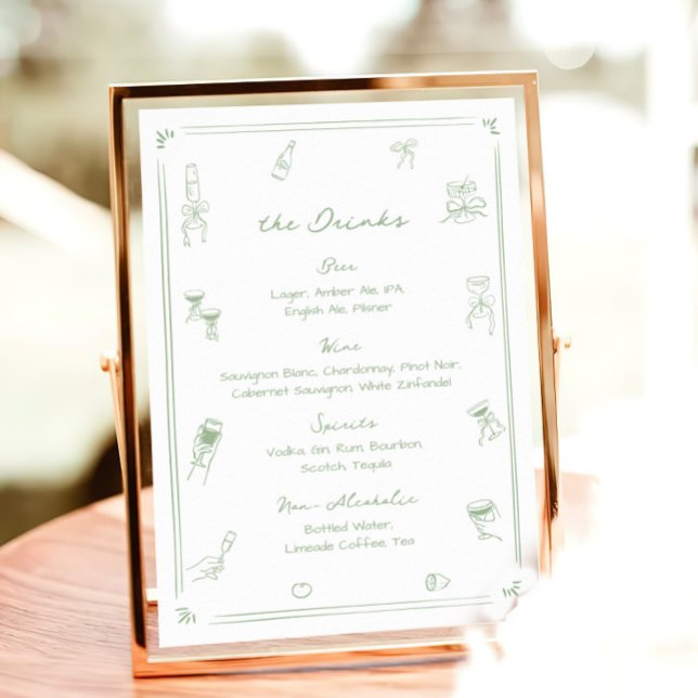Póster Menú de bebidas blancas y verdes dibujadas a mano (Subido por el creador)