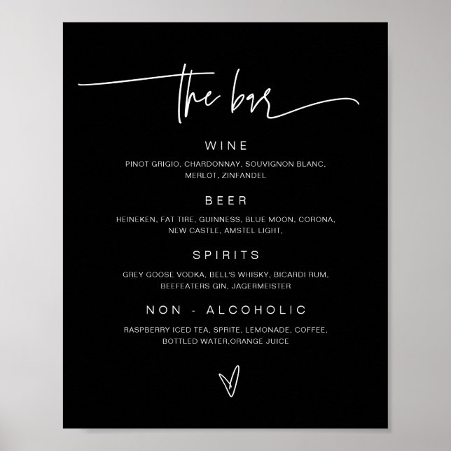 Póster Menú de bebidas Boda Bar Rótulo Poster de recepció (Frente)