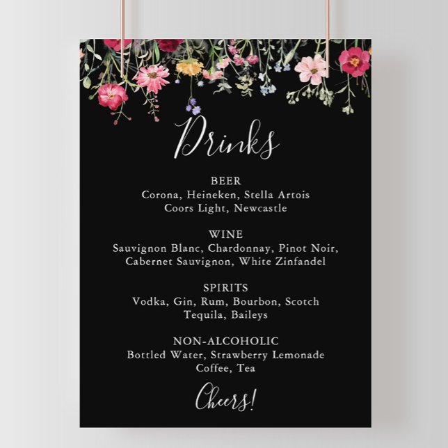 Póster Menú de bebidas Boda de flores silvestres multicol (Subido por el creador)