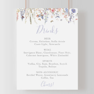 Póster Menú de bebidas Boda de flores silvestres multicol