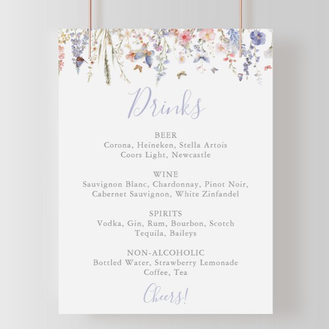 Póster Menú de bebidas Boda de flores silvestres multicol (Subido por el creador)
