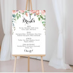 Póster Menú de bebidas Bodas florales de verano Breeze<br><div class="desc">Esta seña de la carta de este boda con brisa de verano es perfecta para un boda rústico. El diseño se compone de flores rosas color agua pintadas a mano,  rosa,  con un toque de color rosa,  rubor y verde follaje.</div>