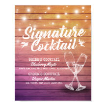 Menú de bebidas bodas Menú de champán Madera de vi