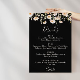 Póster Menú de bebidas clásicas de Boda negro de flores s