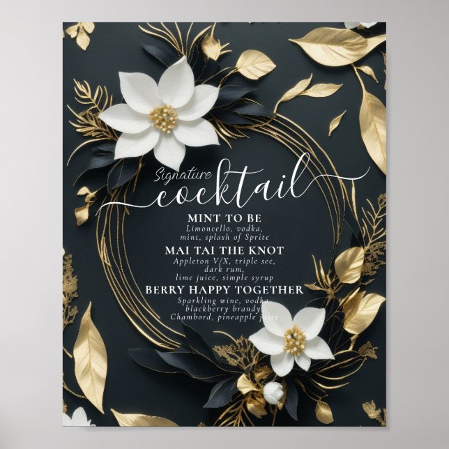 Póster Menú de bebidas con Boda de guantes y firma (Frente)
