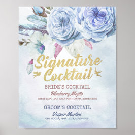 Póster Menú de bebidas con firma Boho Floral Feathers bod