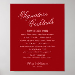 Póster Menú de Bebidas con Firma de Letra Script Rosa Roj