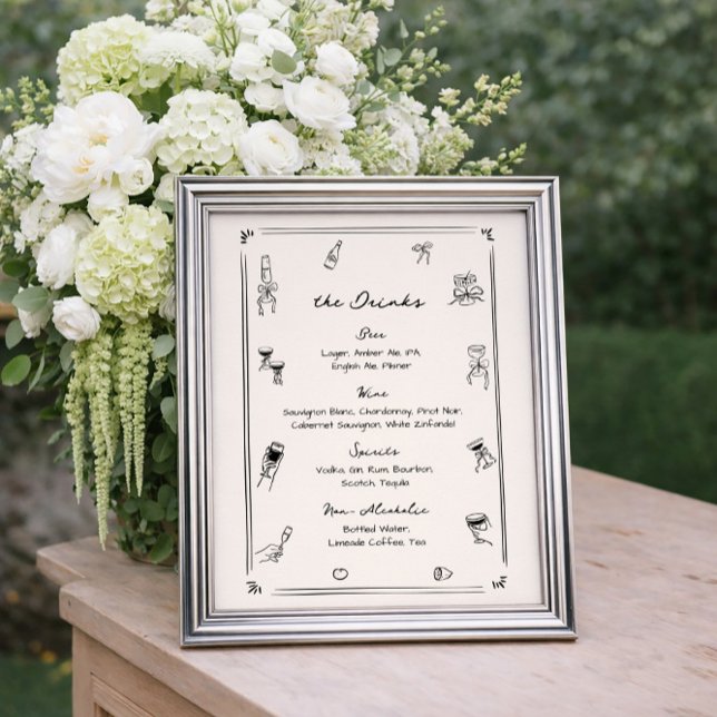 Póster Menú de Bebidas de Bar de Boda Caprichoso Dibujado (Subido por el creador)